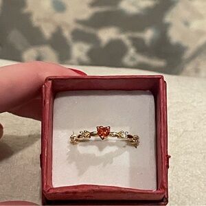 14k Gold Plated 2Ct Simulated Ruby Engagement Ring Heart Shaped Anniversary Ring